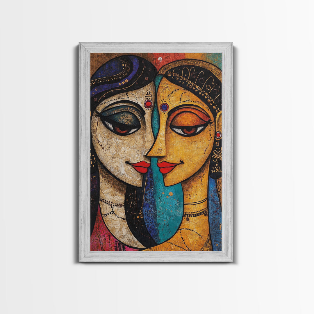 Abstract Madhubani Style Wall Art, Framed Canvas Print, Madhubani Painting, Madhubani Art