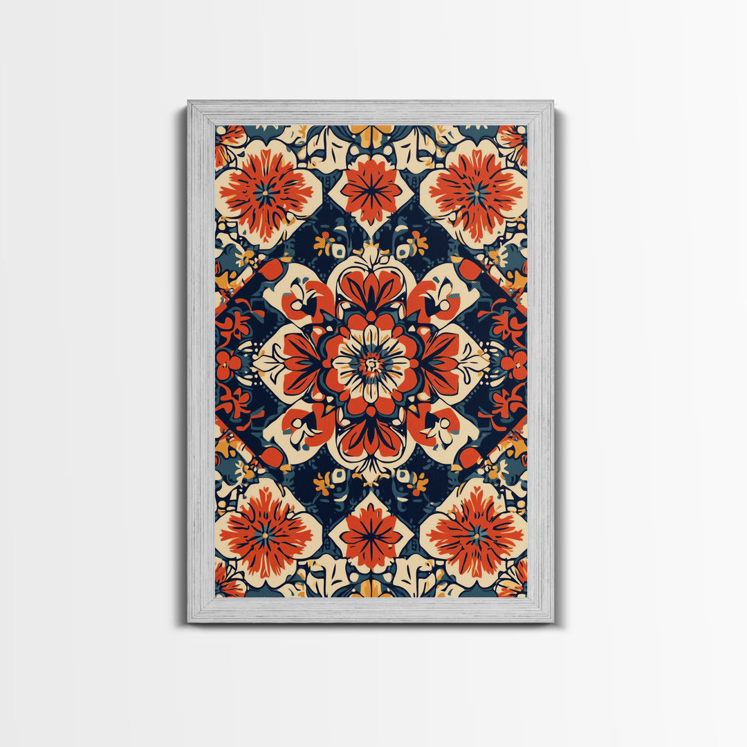 Floral Pattern Wall Art, Mexican Tile Pattern Framed Canvas Print, Chicano Art, Textile Inspired Wall Art, Southwestern Pueblo Style Art