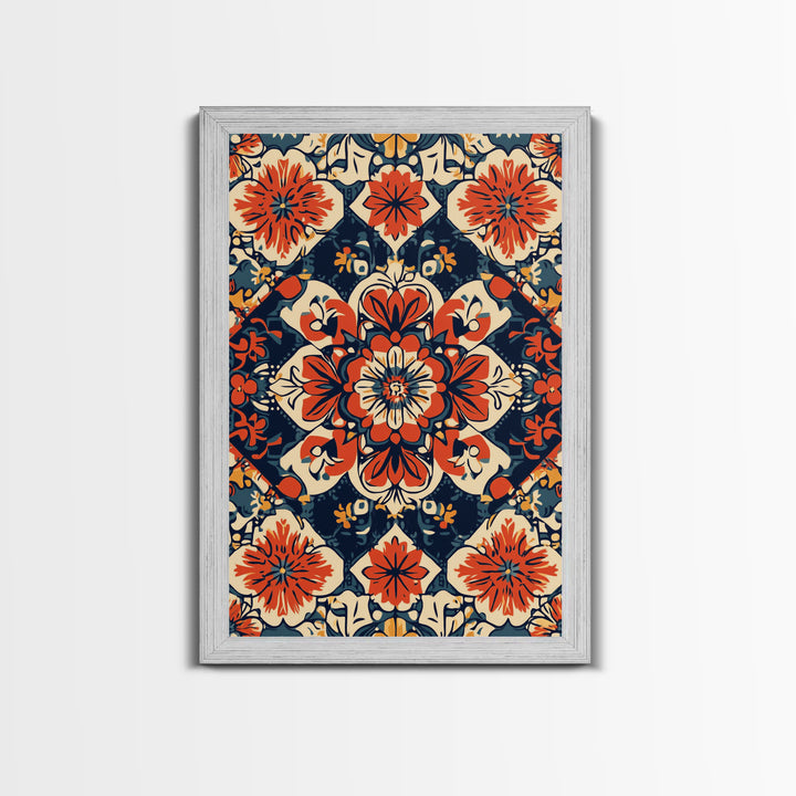 Floral Pattern Wall Art, Mexican Tile Pattern Framed Canvas Print, Chicano Art, Textile Inspired Wall Art, Southwestern Pueblo Style Art
