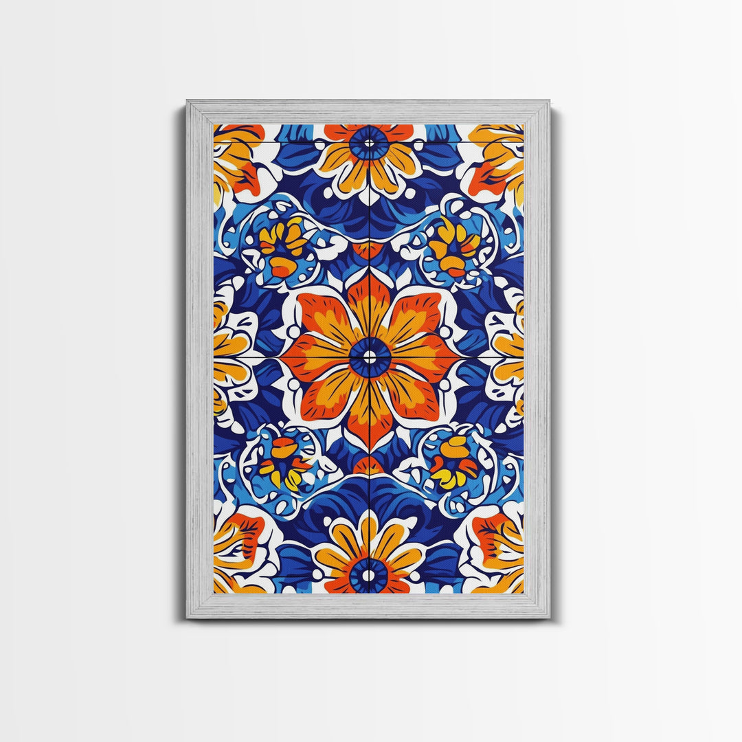 Textile Pattern Wall Art Framed Canvas Print, Home Decor, Mexican Tile Print, Mexicano Pueblo Wall Art