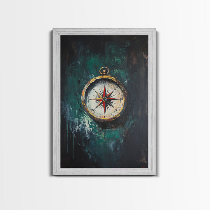 Nautical Nursery Compass Wall Art Framed Canvas Print, Travel Gift Idea, Vacation Gift Home Decor, Giclee Art Print, Going Away Gift
