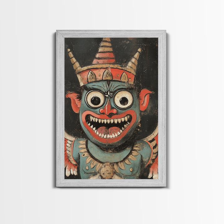 Creepy 19th Century Folk Art Framed Canvas Print, Spooky, Folk Art Painting, Russian Folk Art Home Decor