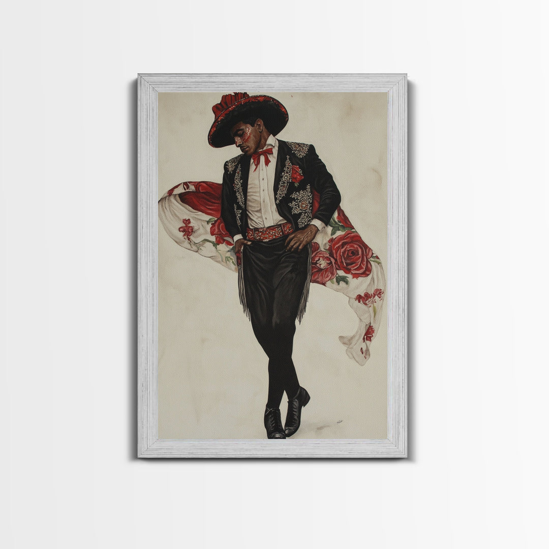 Spanish Toreador Framed Canvas Print, Impressionist Wall Art, Mexicano Wall Art, Spanish Decor, Spanish Wall Art, Cultural Decor