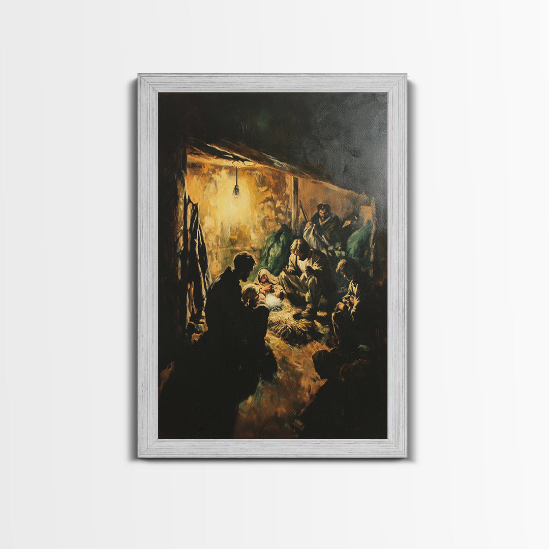 Nativity Art Print, Framed Canvas Print, Nativity Painting, Christmas Decor, Christmas Wall Art, Rustic Christmas Art, Farmhouse Christmas Decor