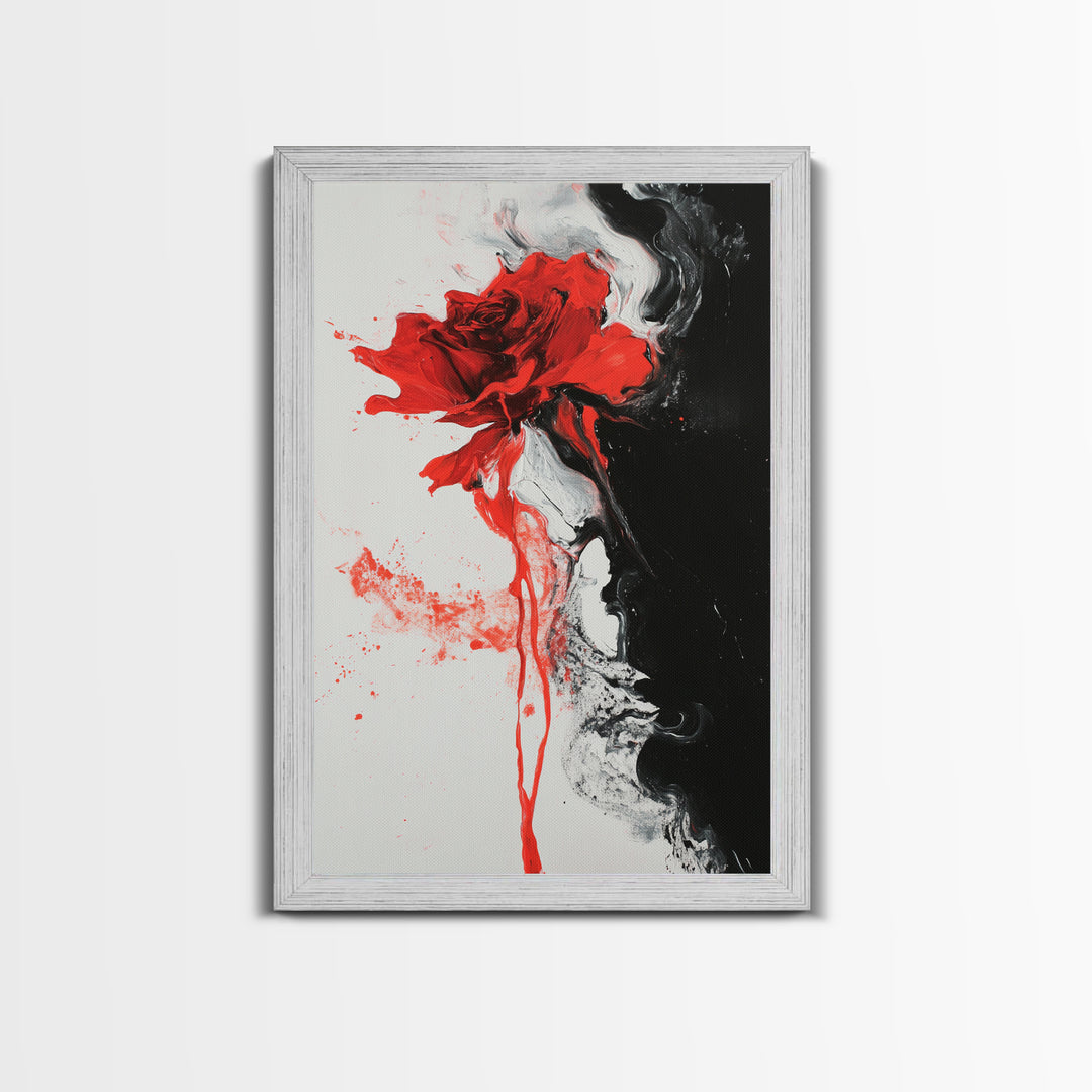Abstract Red Rose Painting Canvas Print, Vintage Inspired Flower Print, Vintage French Country Art, Duality Art, Statement Piece, Center Piece Art