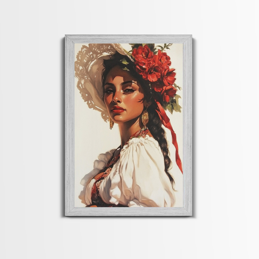 Latina Art Print on Canvas, Maximalist Wall Art, Latino Wall Art, Eclectic Home Decor, Chicano Painting, Mexicano Wall Art, Pueblo Style Art