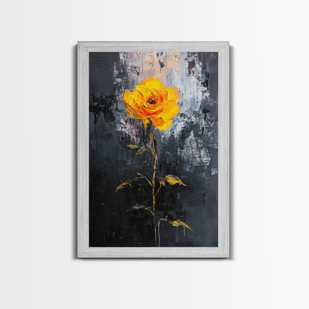 Abstract Painting Print of a Yellow Rose, Framed Canvas, Wood Framed Art, Modern Farmhouse Decor, Rose Painting, Rose Art