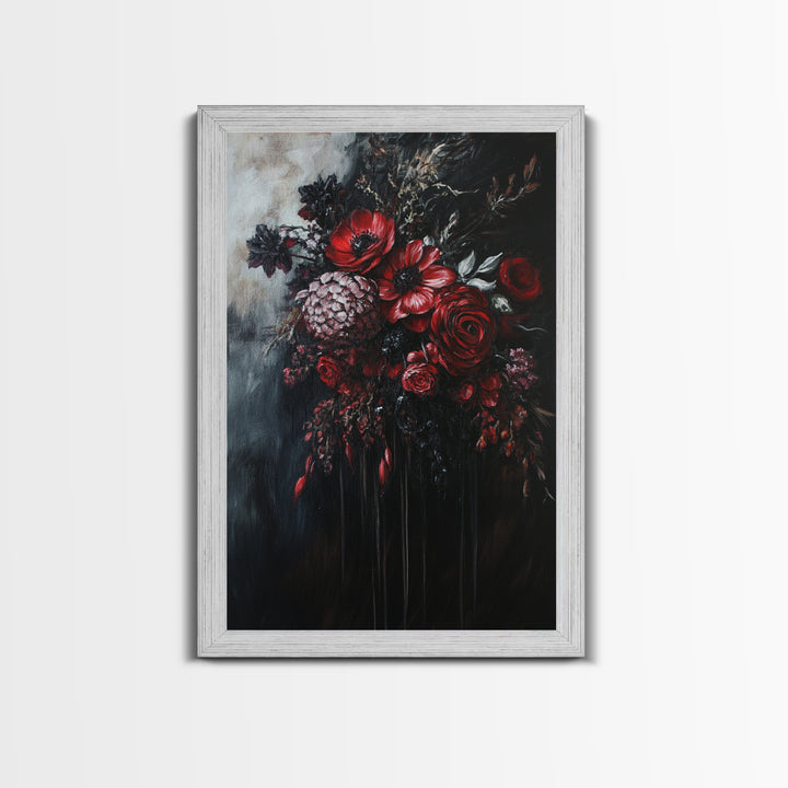 Dark Academia Blood Roses Framed Canvas Print, Halloween Decor, Macabre Art, Macabre Flowers, Halloween Wall Art, Gothic Decor, Dark Home Decor
