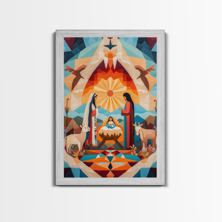 Art Deco Abstract Nativity Painting Print, Canvas Art, Rustic Christmas Wall Art, Christmas Decor, Christmas Painting, Xmas Decor
