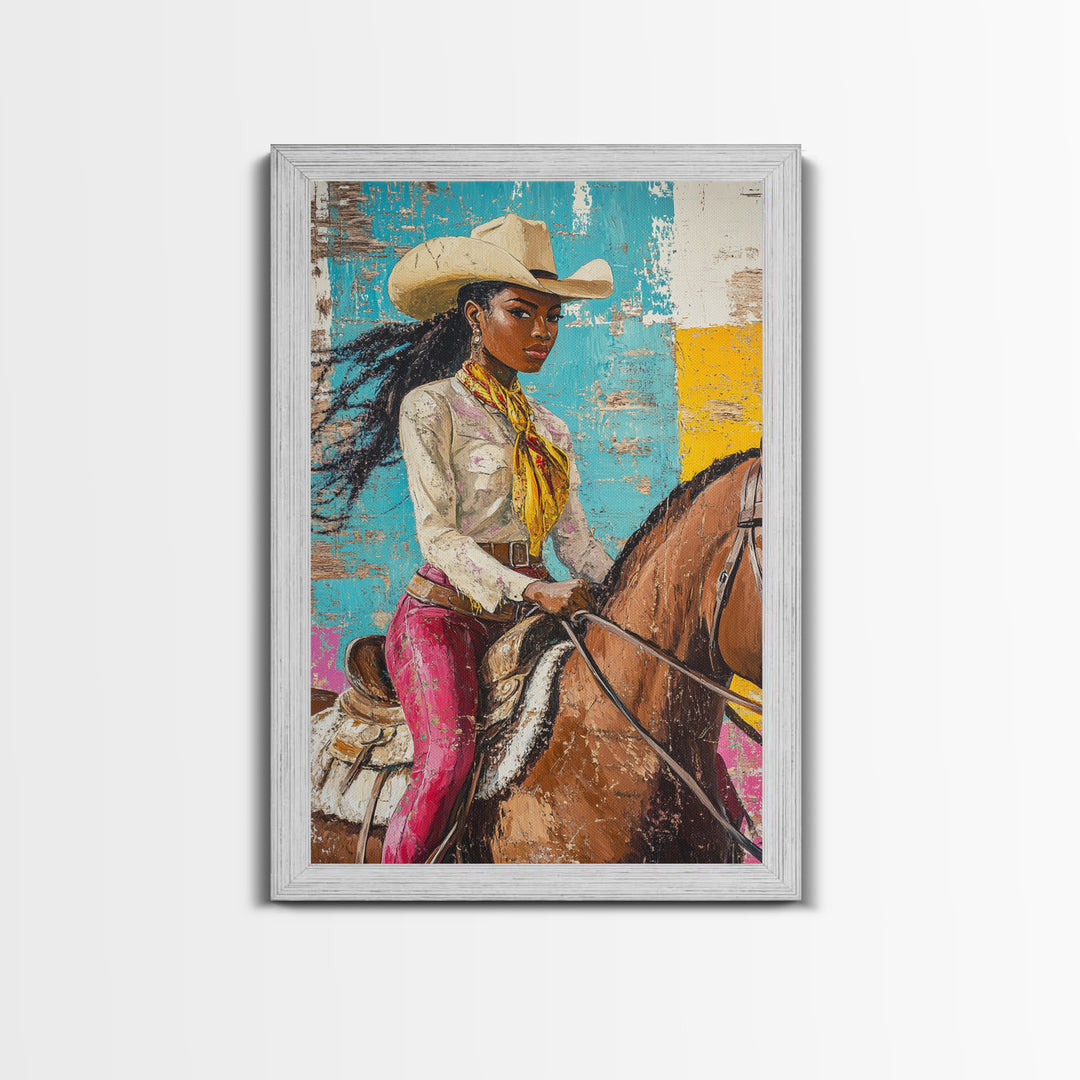 Black Cowgirl Painting Print, Rustic Modern Farmhouse, Afrocentric Wall Art, Southwestern Home Decor