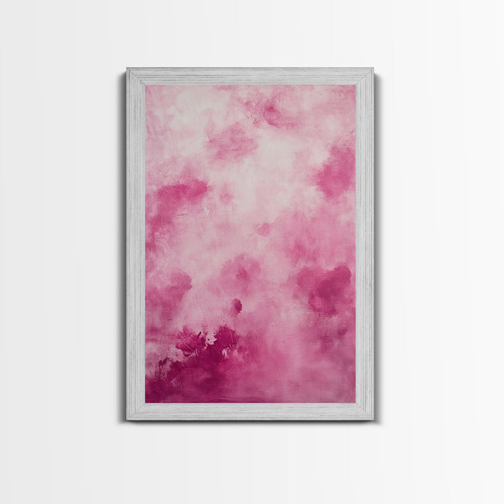 Wall Art Print Preppy Decor, Framed Canvas Print, Abstract Pink Clouds Painting, Girl's Dorm Room Wall Decor, Apartment Decor Gift Idea