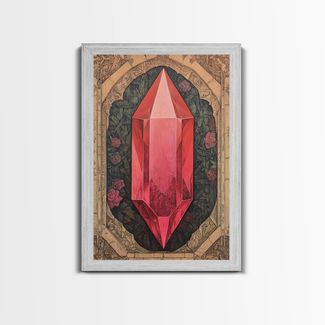 Ruby Painting Print, Framed Canvas Print, Gemstones Wall Art, Precious Stone Painting, Red Gem, Ruby Painting, Antique Minerals Art