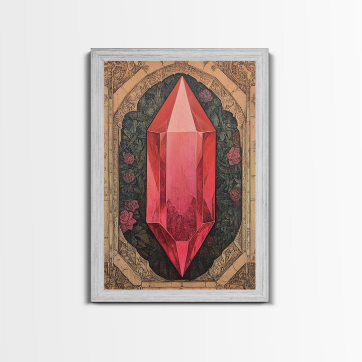 Ruby Painting Print, Framed Canvas Print, Gemstones Wall Art, Precious Stone Painting, Red Gem, Ruby Painting, Antique Minerals Art