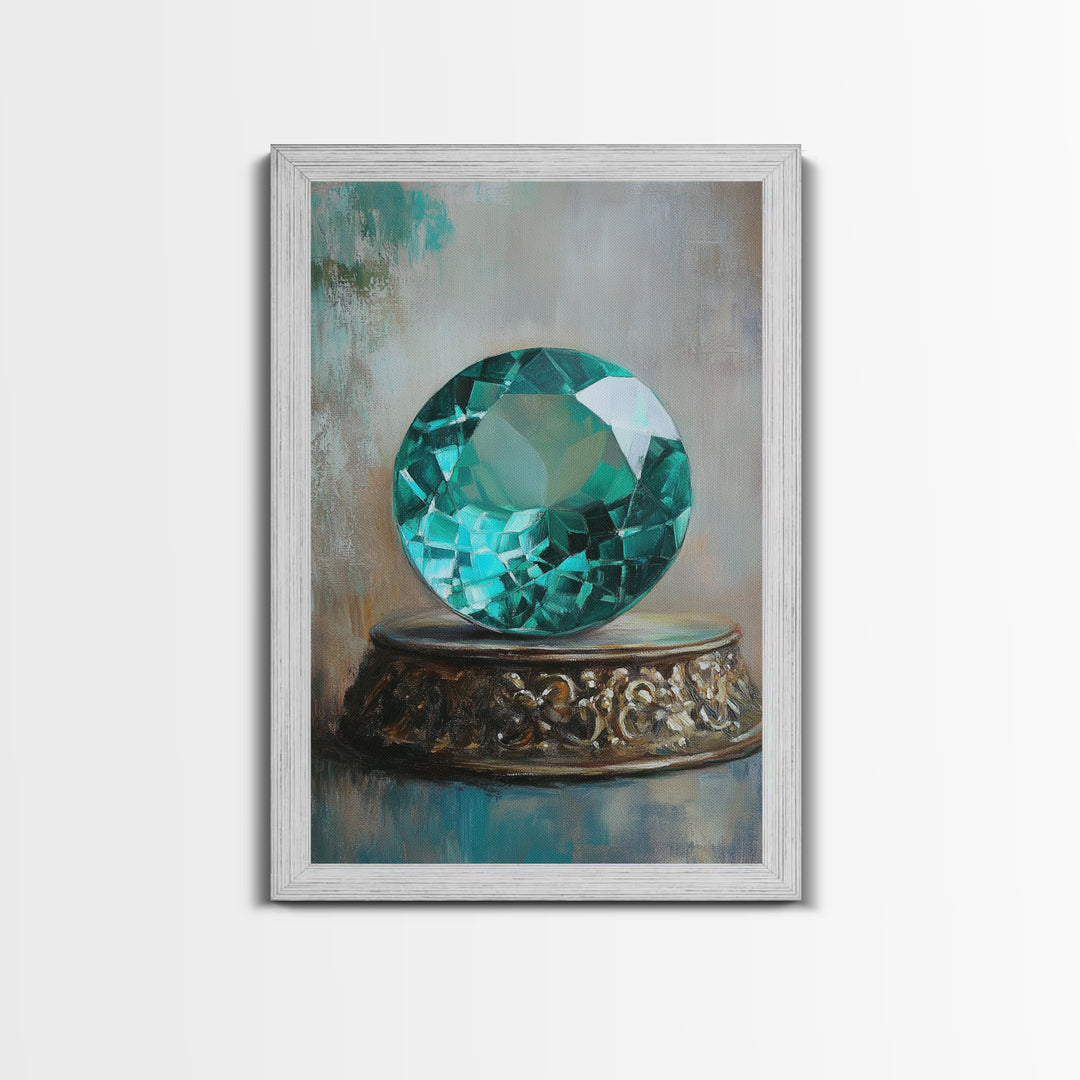 Emerald Painting Print, Framed Canvas Print, Gemstones Wall Art, Precious Stone Painting, Green Gem, Ruby Painting, Antique Minerals Art