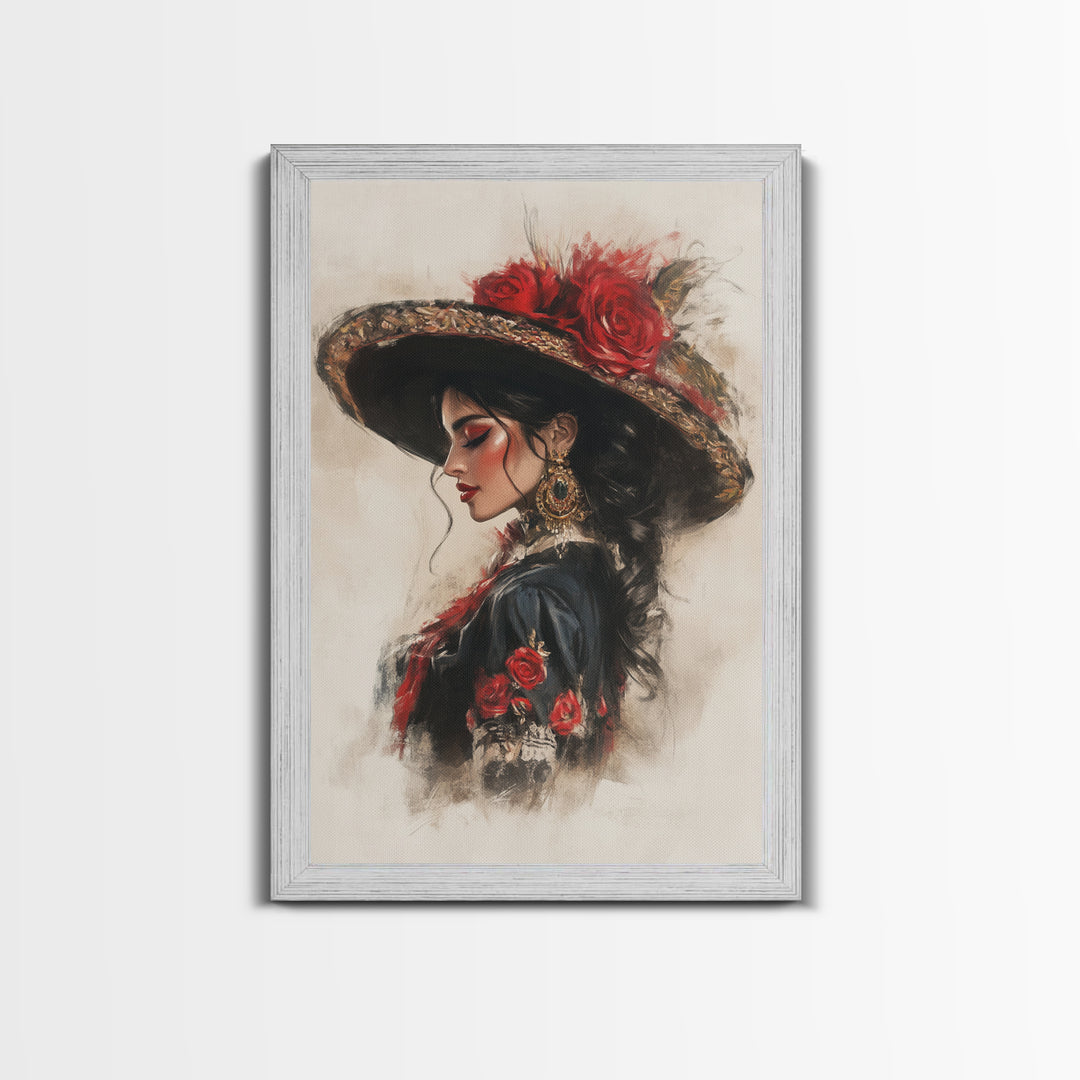 Chica Painting, Female Matador Canvas Print, Wood Framed Tejano Art