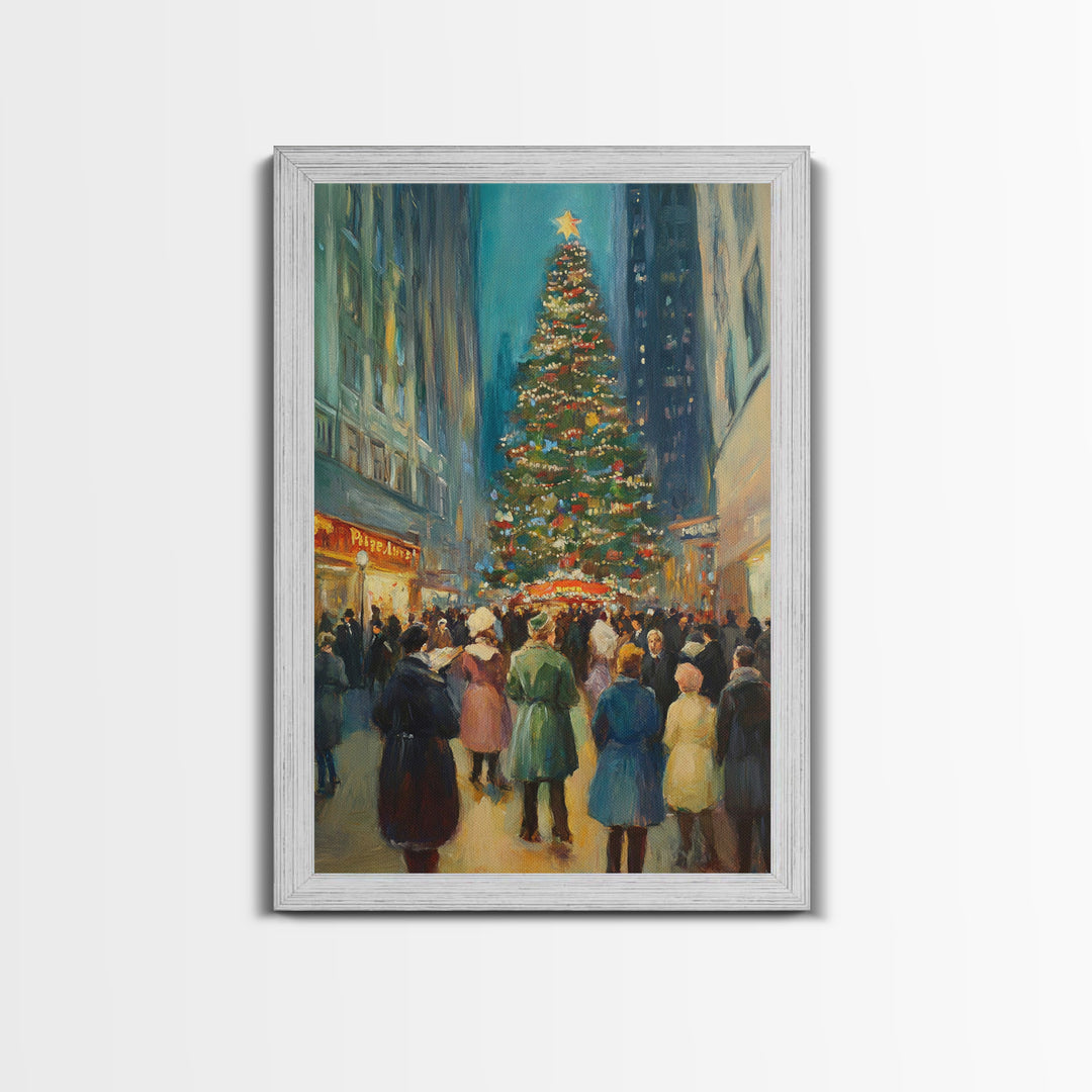 Christmas in Town Sqaure Framed Canvas Print, Retro Christmas Village Wall Art, Christmas Decor, Christmas Wall Art, Farmhouse Christmas