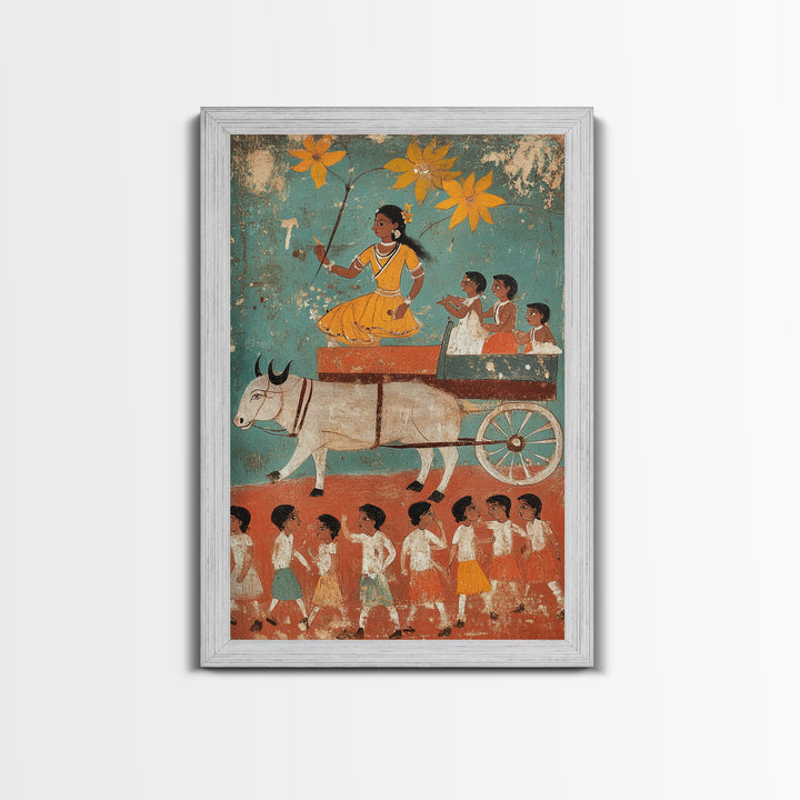 19th Century Folk Art Canvas Print, Rustic Home Decor, Chicano Wall Art, Rustic Farmhouse Painting, Minimalist Decor