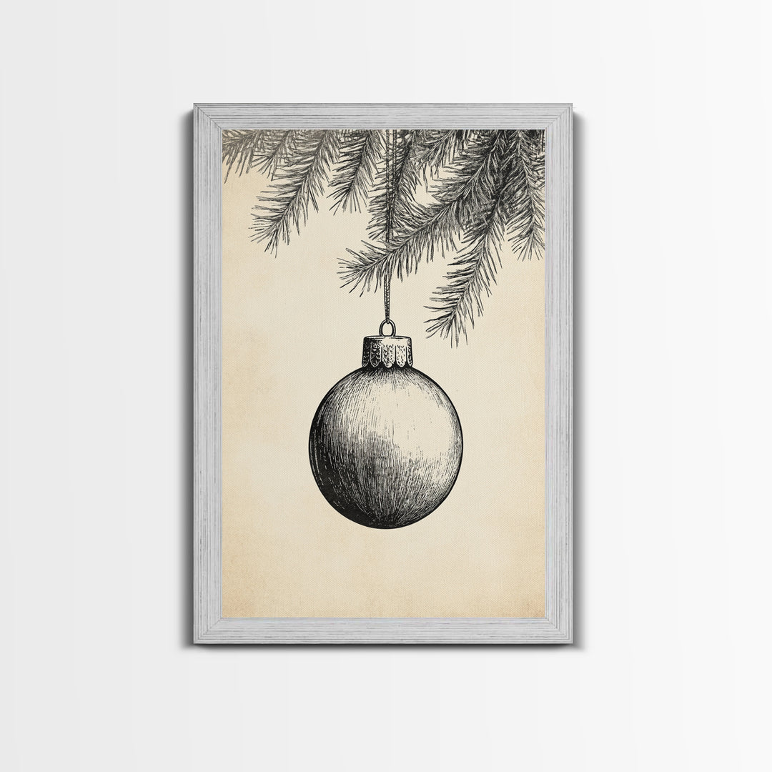 Boho Christmas Ornament Painting Print, Christmas Art, Black and White Art