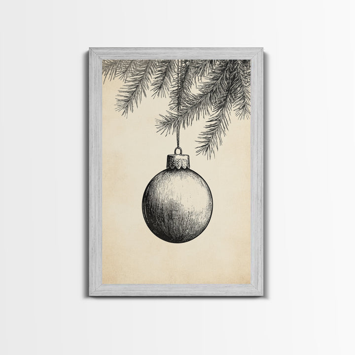 Boho Christmas Ornament Painting Print, Christmas Art, Black and White Art