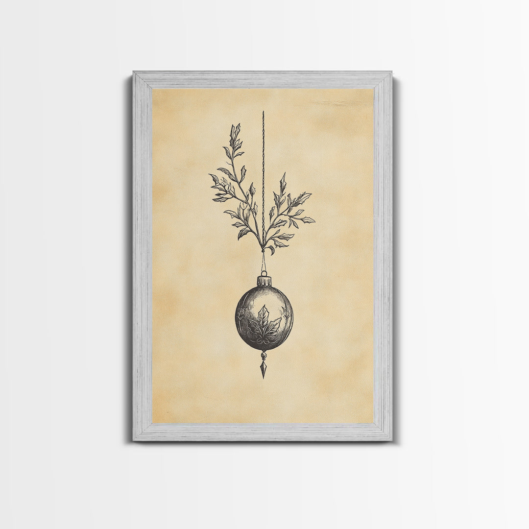 Christmas Tree Ornament Painting Print, Boho Christmas Wall Art, Framed Canvas