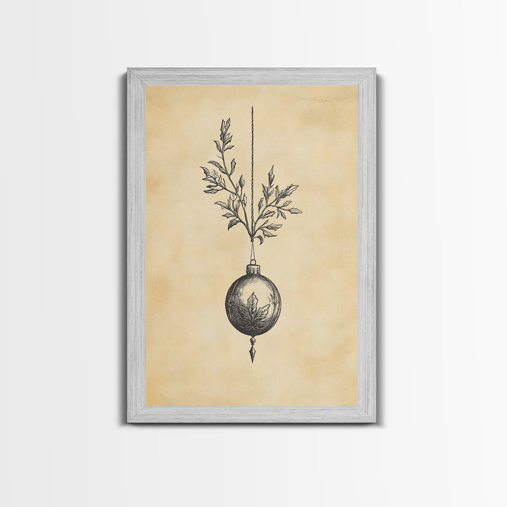 Christmas Tree Ornament Painting Print, Boho Christmas Wall Art, Framed Canvas