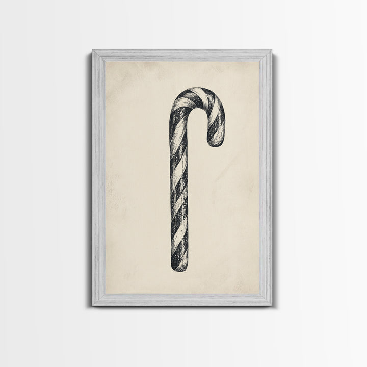 Black and White Candy Cane Sketch, Canvas Print, Christmas Decor, Christmas Painting, Christmas Wall Art