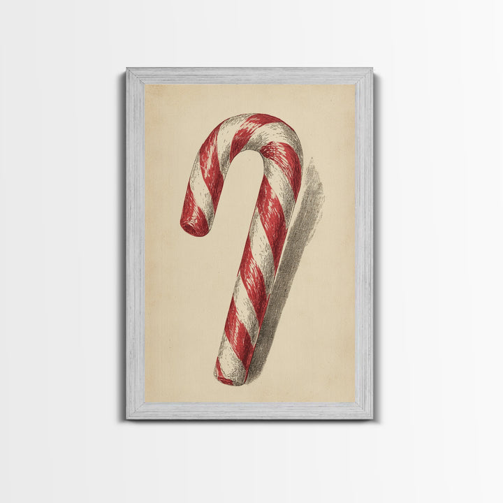 Christmas Wall Art - Candy Cane Sketch - Framed Canvas Print - Candy Cane Decor - Christmas Home Decor