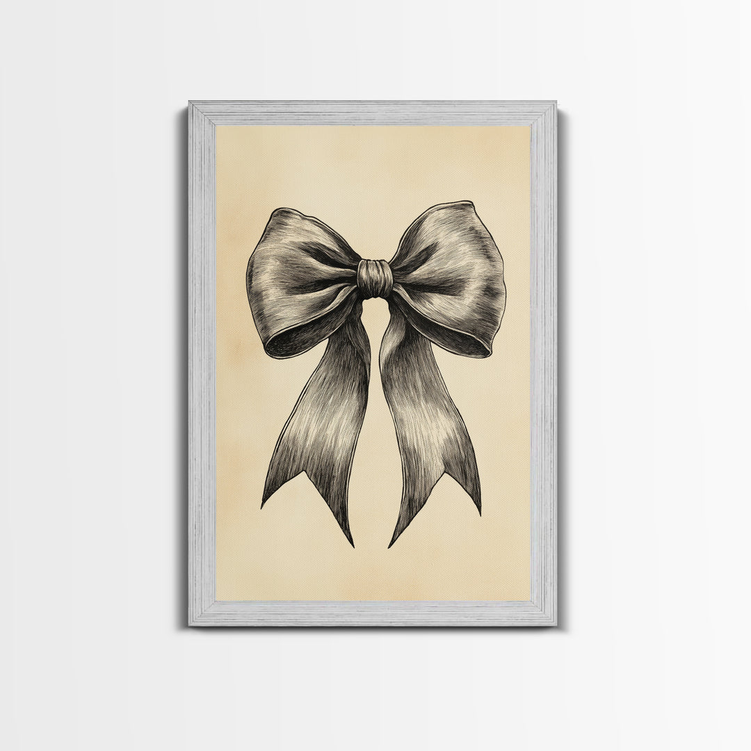 Boho Christmas Bow Canvas Print - Framed Canvas - Minimalist Christmas Art - Boho Christmas Art - Rustic Christmas Art