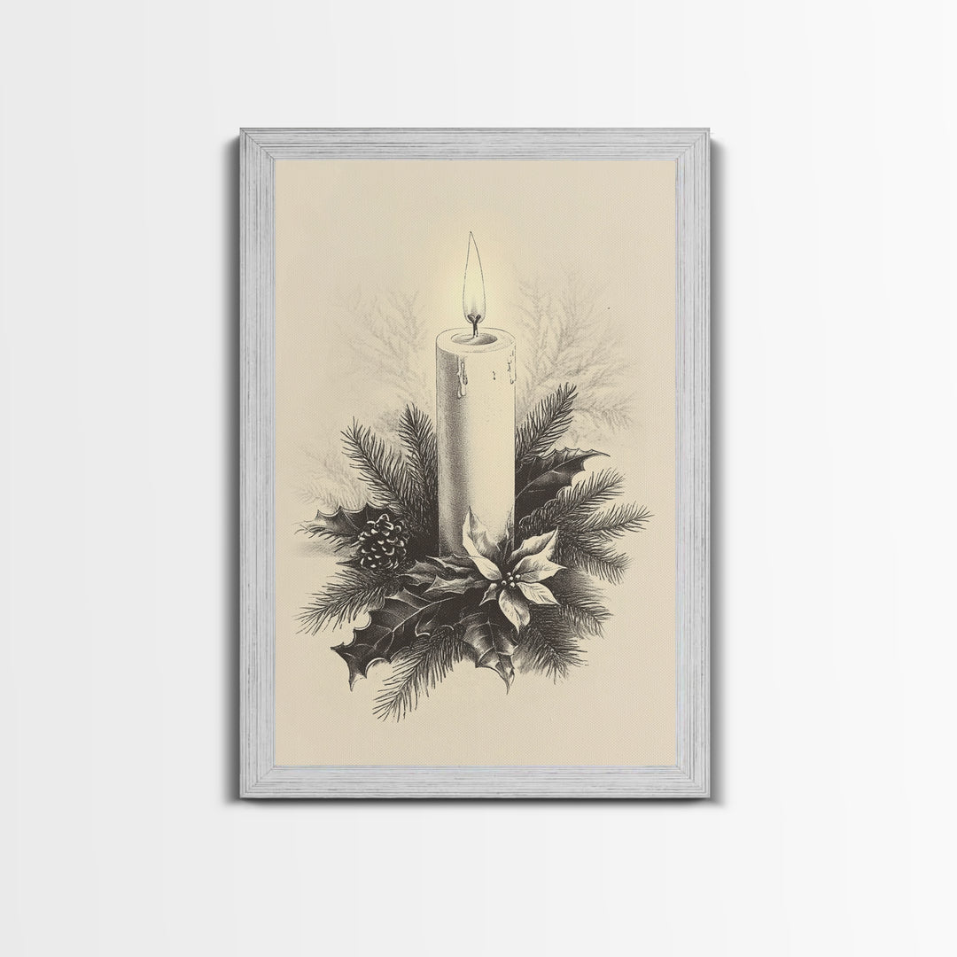 Boho Christmas Candle Canvas Print - Framed Canvas - Minimalist Christmas Art - Boho Christmas Art - Rustic Christmas Art