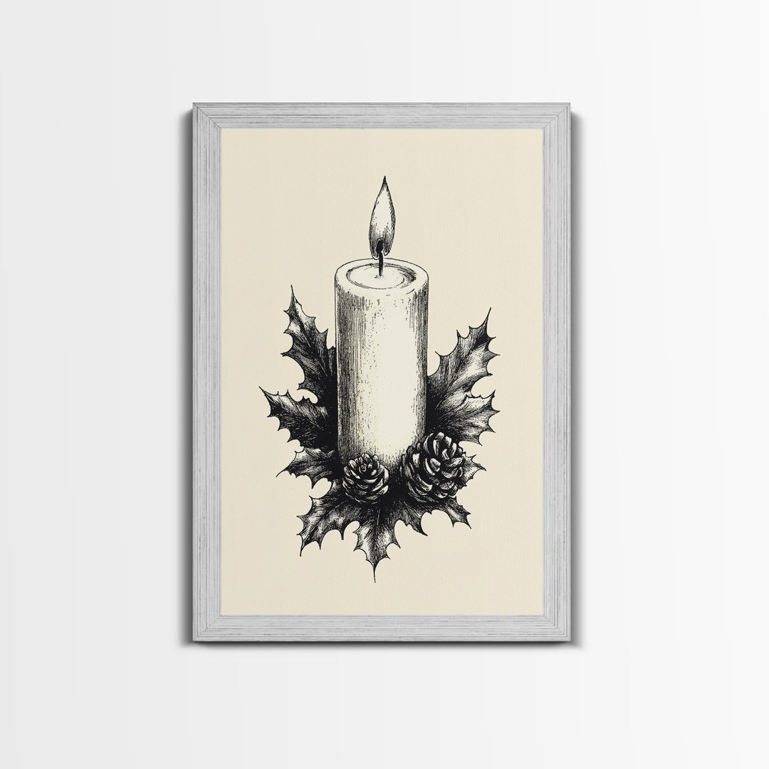 Rustic Christmas Candle Canvas Print - Framed Canvas - Minimalist Christmas Art - Boho Christmas Art - Rustic Christmas Art