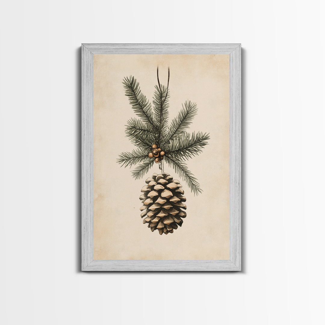 Boho Christmas Pinecone Canvas Print - Framed Canvas - Minimalist Christmas Art - Boho Christmas Art - Rustic Christmas Art