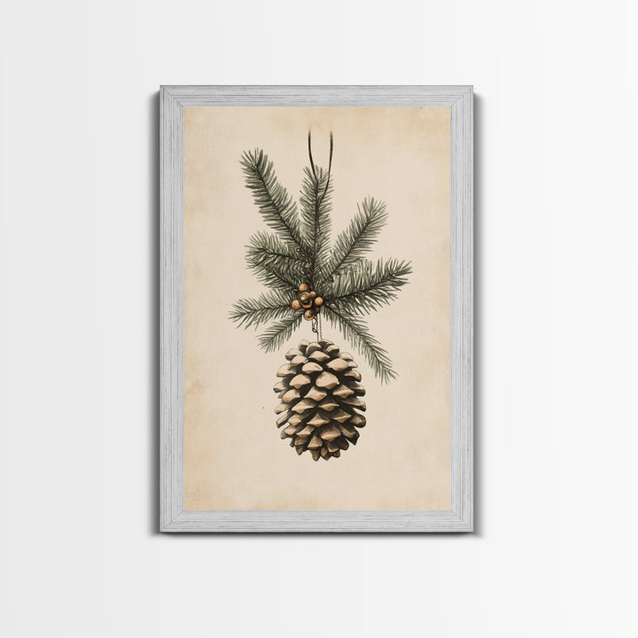 Boho Christmas Pinecone Canvas Print - Framed Canvas - Minimalist Christmas Art - Boho Christmas Art - Rustic Christmas Art