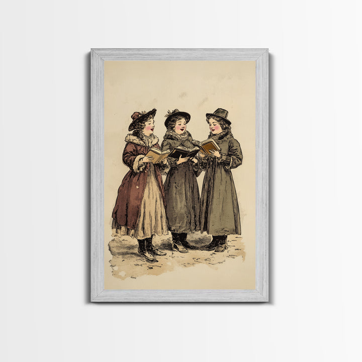 Boho Christmas Carrolers Canvas Print - Framed Canvas - Minimalist Christmas Art - Boho Christmas Art - Rustic Christmas Art