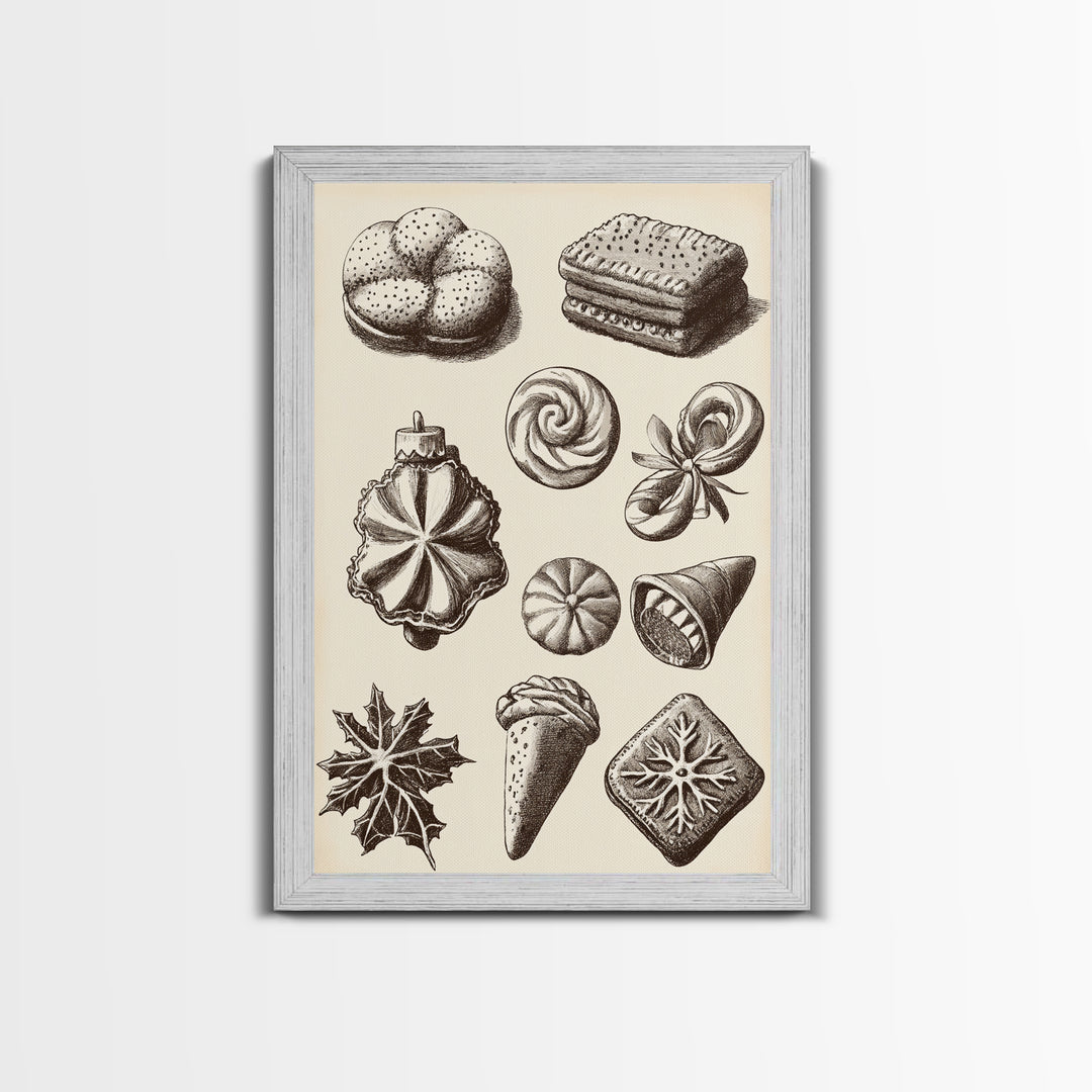 Cute Christmas Cookies Canvas Print - Framed Canvas - Minimalist Christmas Art - Boho Christmas Art - Rustic Christmas Art