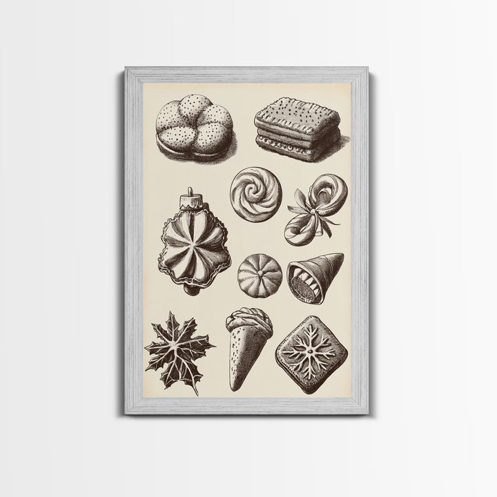 Cute Christmas Cookies Canvas Print - Framed Canvas - Minimalist Christmas Art - Boho Christmas Art - Rustic Christmas Art