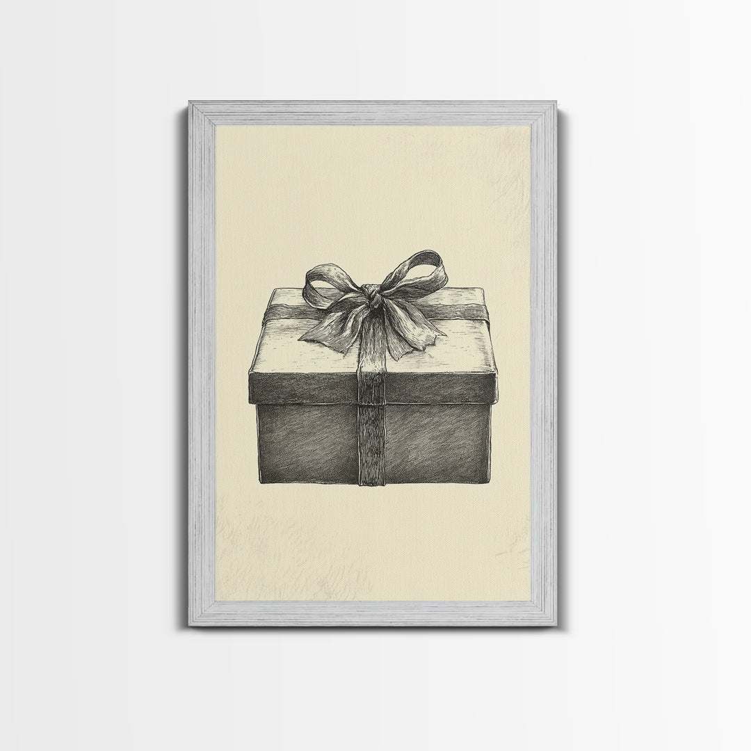 Sketch of A Christmas Gift Canvas Print - Framed Canvas - Minimalist Christmas Art - Boho Christmas Art - Rustic Christmas Art