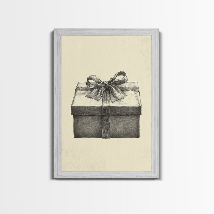 Sketch of A Christmas Gift Canvas Print - Framed Canvas - Minimalist Christmas Art - Boho Christmas Art - Rustic Christmas Art