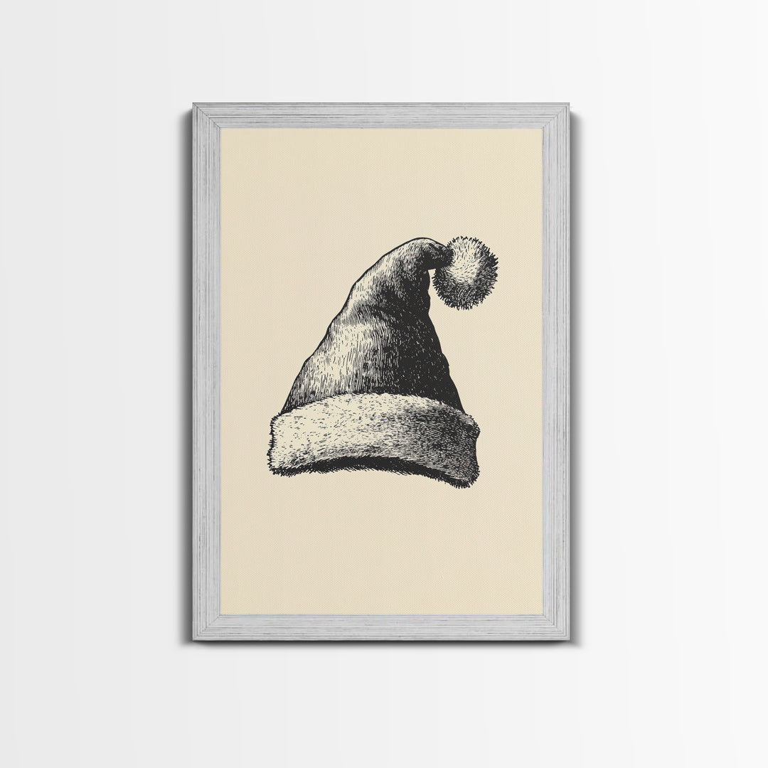 Sketch of Santa's Hat Canvas Print - Framed Canvas - Minimalist Christmas Art - Boho Christmas Art - Rustic Christmas Art