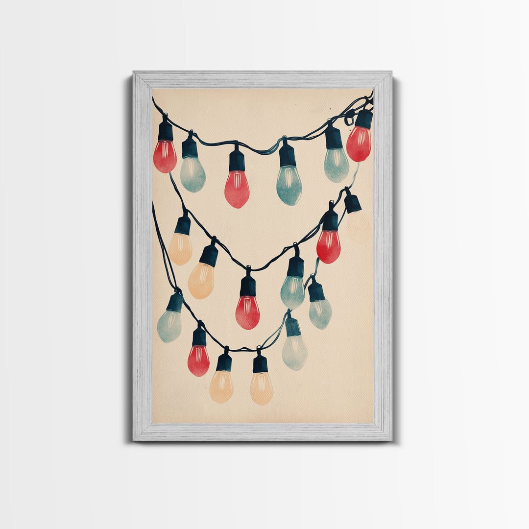 Sketch of Christmas Lights Canvas Print - Framed Canvas - Minimalist Christmas Art - Boho Christmas Art - Rustic Christmas Art