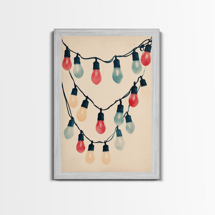 Sketch of Christmas Lights Canvas Print - Framed Canvas - Minimalist Christmas Art - Boho Christmas Art - Rustic Christmas Art
