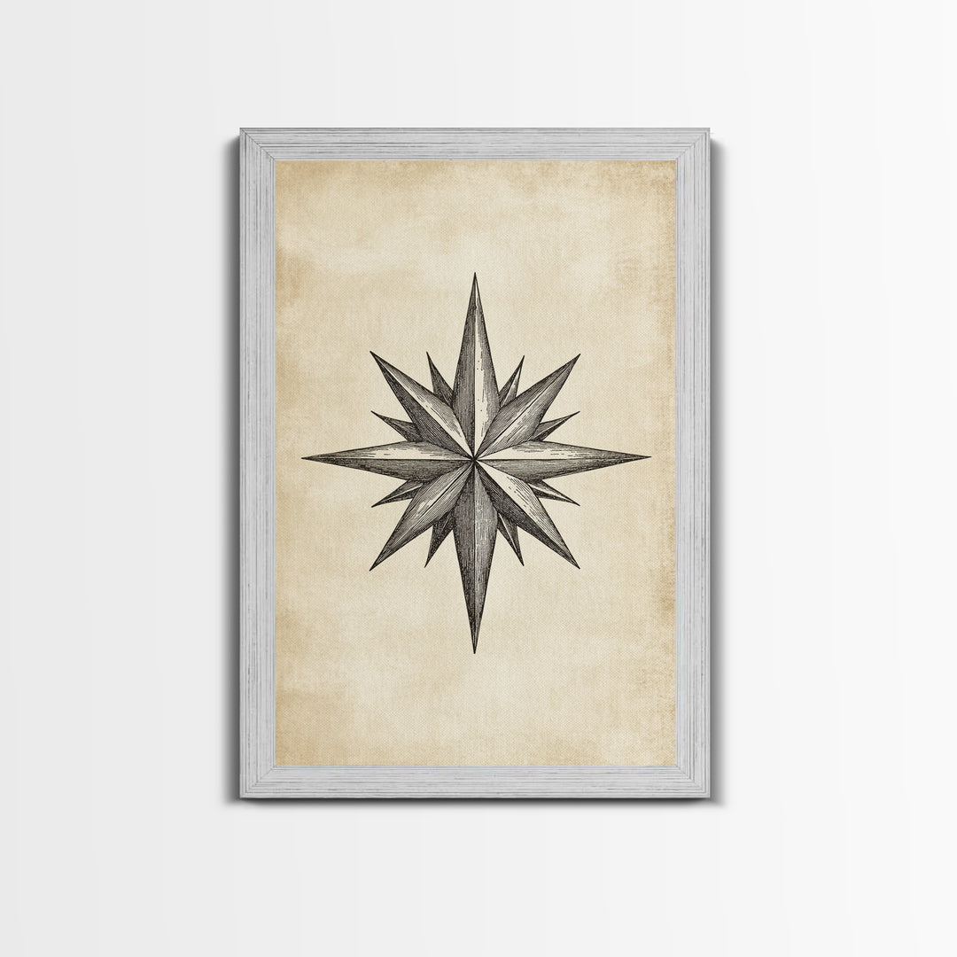 Sketch Of The North Star Canvas Print - Framed Canvas - Minimalist Christmas Art - Boho Christmas Art - Rustic Christmas Art