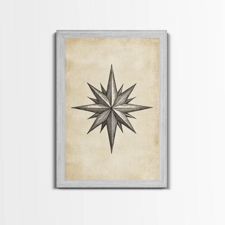Sketch Of The North Star Canvas Print - Framed Canvas - Minimalist Christmas Art - Boho Christmas Art - Rustic Christmas Art