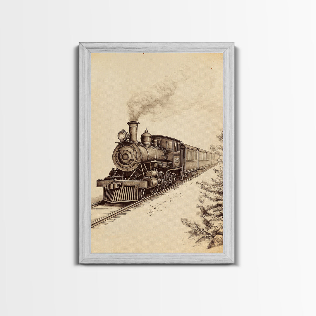 Boho Christmas Train Canvas Print - Framed Canvas - Minimalist Christmas Art - Boho Christmas Art - Rustic Christmas Art