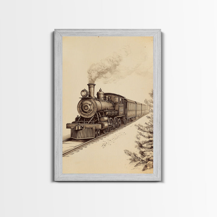 Boho Christmas Train Canvas Print - Framed Canvas - Minimalist Christmas Art - Boho Christmas Art - Rustic Christmas Art