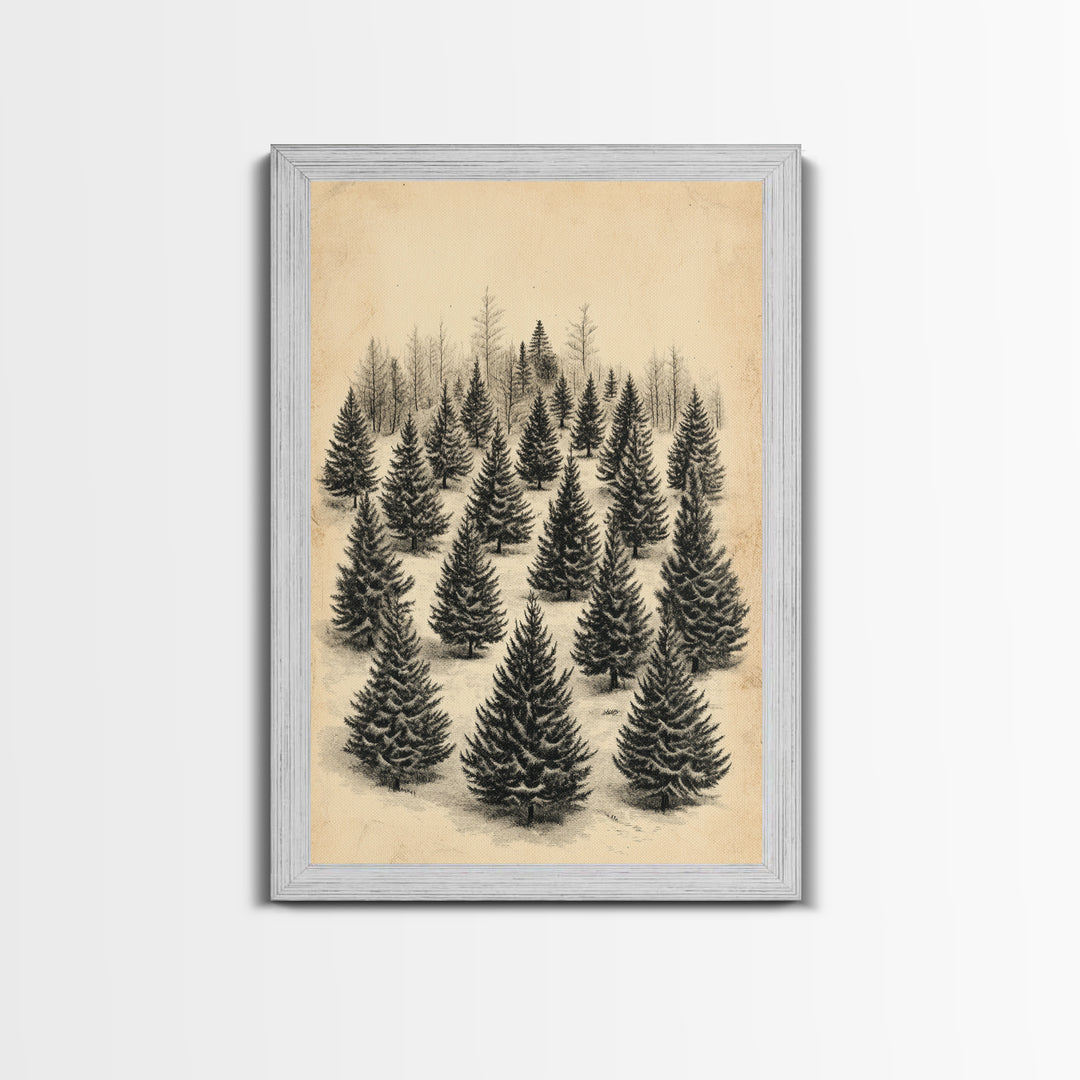 Christmas Tree Farm Art Canvas Print - Framed Canvas - Minimalist Christmas Art - Boho Christmas Art - Rustic Christmas Art