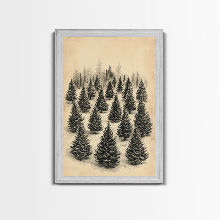 Christmas Tree Farm Art Canvas Print - Framed Canvas - Minimalist Christmas Art - Boho Christmas Art - Rustic Christmas Art