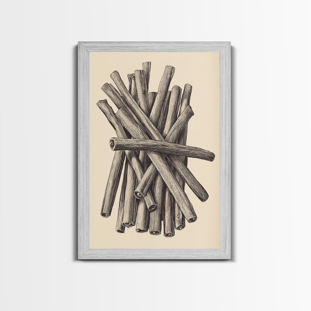 Retro Cinnamon Sticks Canvas Print - Framed Canvas - Minimalist Christmas Art - Boho Christmas Art - Rustic Christmas Art
