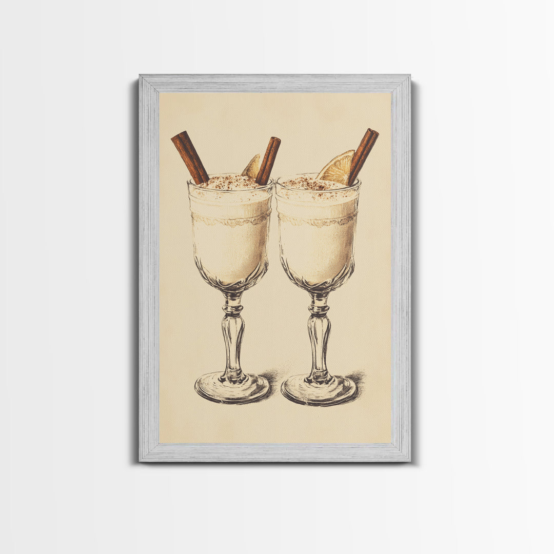 Retro Eggnogg Canvas Print - Framed Canvas - Minimalist Christmas Art - Boho Christmas Art - Rustic Christmas Art