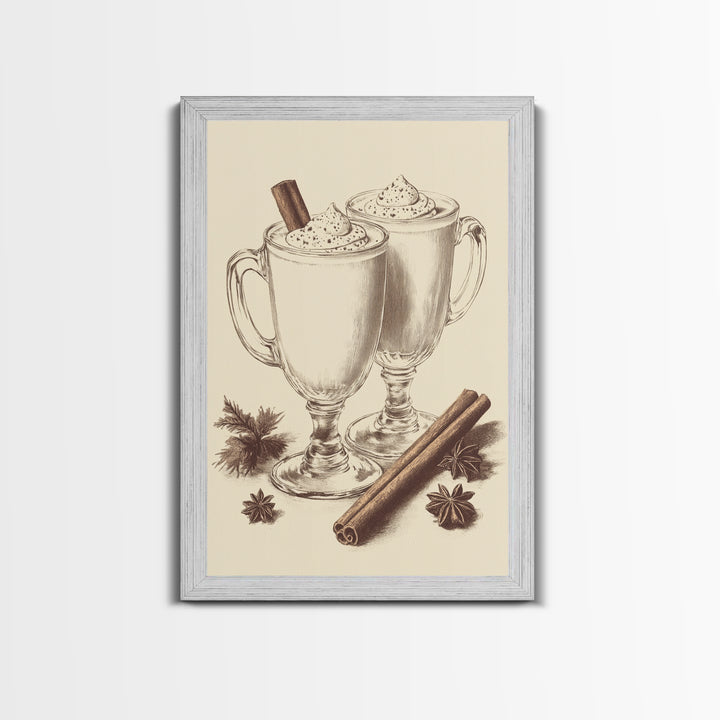 Vinage Egg Nog Canvas Print - Framed Canvas - Minimalist Christmas Art - Boho Christmas Art - Rustic Christmas Art
