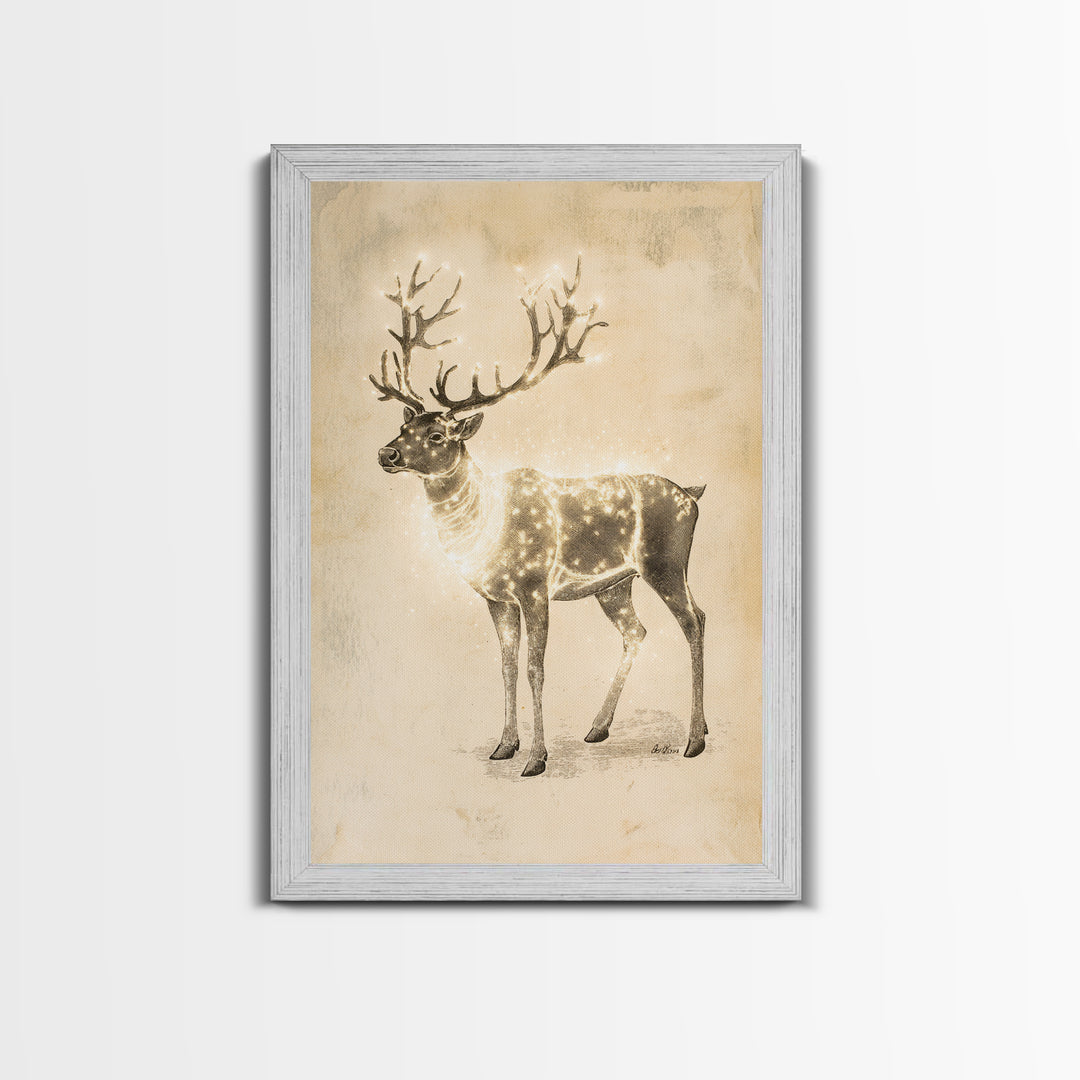 Christmas Reindeer Canvas Print - Framed Canvas - Minimalist Christmas Art - Boho Christmas Decor - Rustic Christmas Art